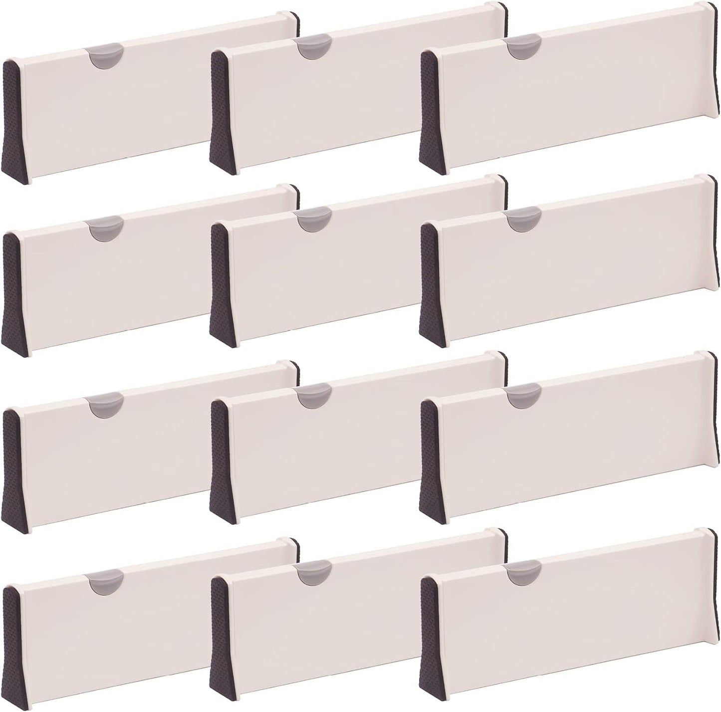 DIOMMELL 12 Pack Adjustable Plastic Drawer Dividers, White, 4"H x 11"-17"L, Expandable Organizers for Kitchen, Bedroom, Closet, Bathroom & Office Drawers