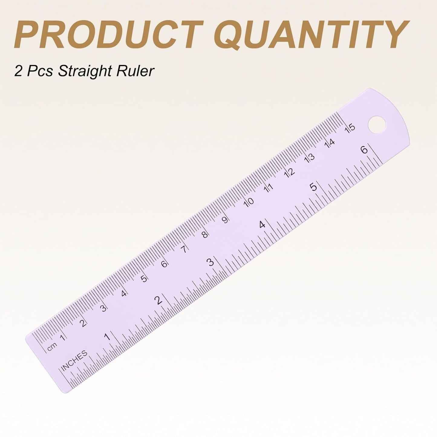 HARFINGTON 2pcs Metal Straight Ruler 15cm Metric SAE Aluminum Alloy Measuring Rulers Scale Tool with Hole for Measure Study Reading Classroom Office, Purple