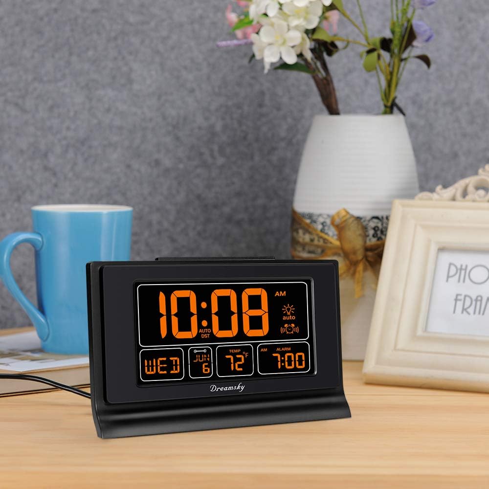 DreamSky Digital Alarm Clock with Battery Backup, 5 Inch Large Display, Auto Set Clock, USB Charging Ports, 12/24H