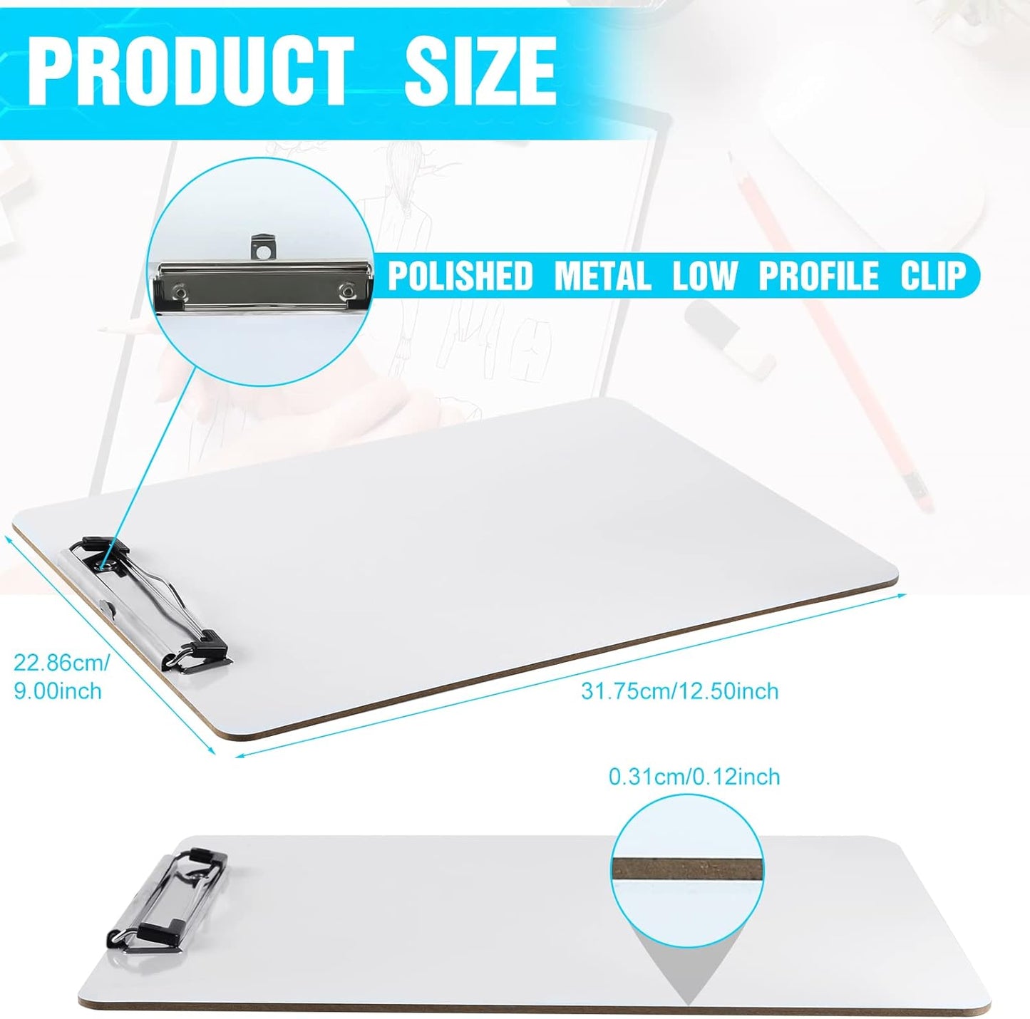 Dry Erase Clipboards, HERKKA 15 Pack Hardboard Office Whiteboard Clipboards Low Profile Clip Standard A4 Letter Size, ECO Friendly, Size 12.5 x 9 Inch