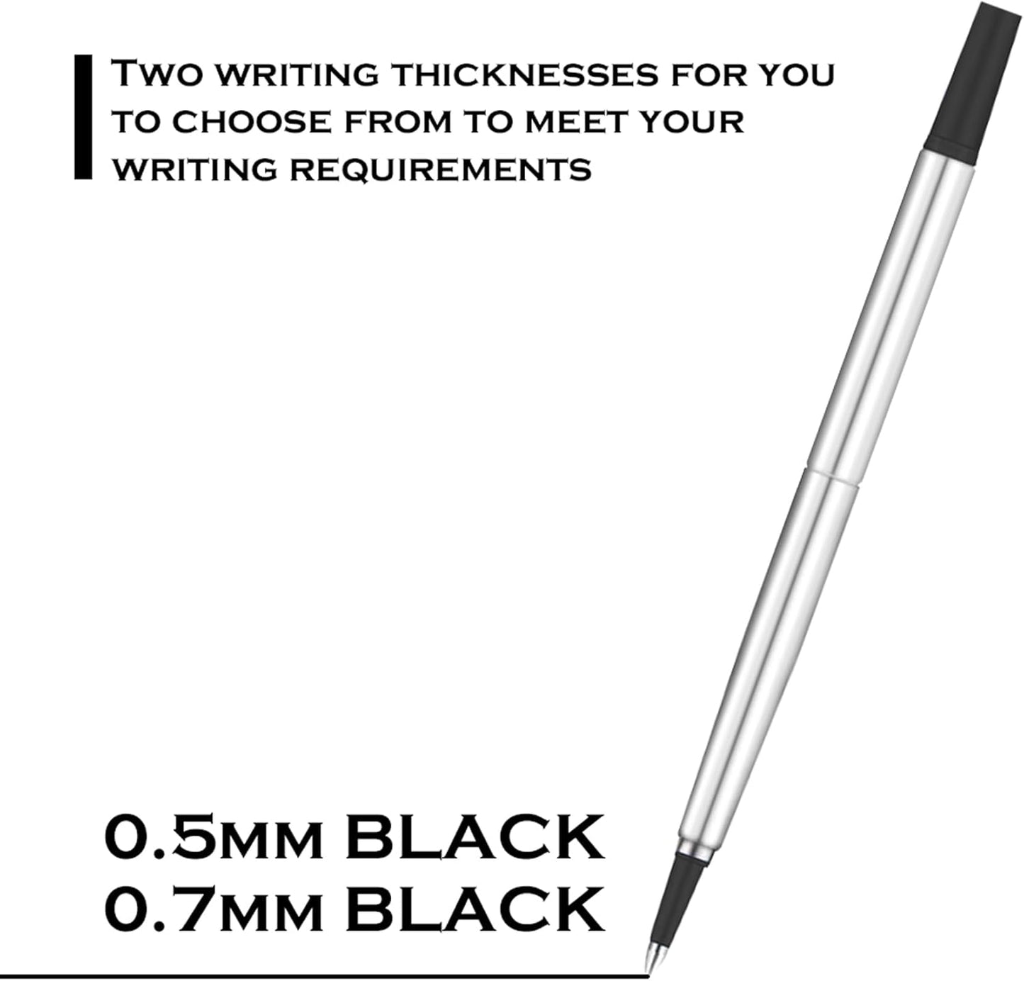 DunBong Quink Ink Rollerball, Compatible with Parker Rollerball Pens, 0.7mm Medium Point Black Ink Refill Pack of 5, Replaceable Gel Ink Pen Refills, Smooth Writing (Black-0.7mm)