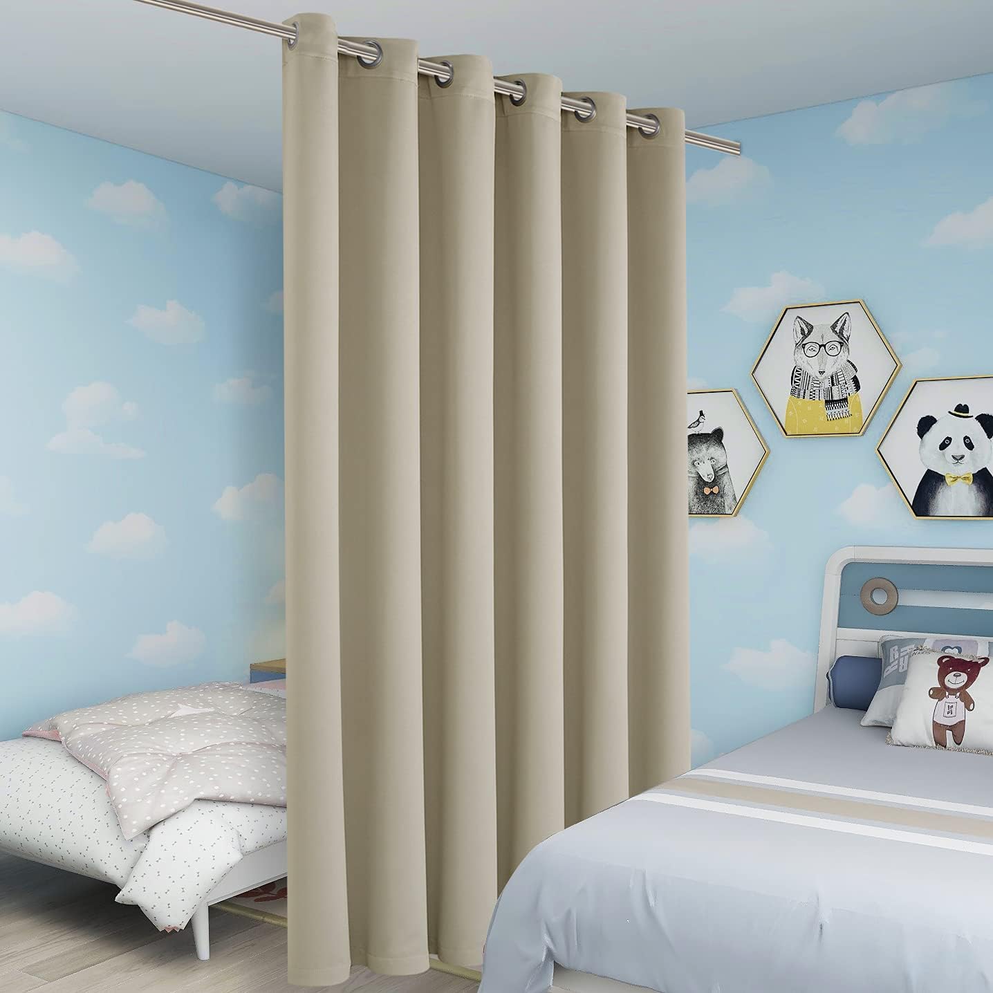 BONZER Room Divider Blackout Curtain Wide Room Darkening Total Privacy Wall Noise Reducing for Bedroom, 96L x 70W Inch (8L x 5.8W ft), 1 Panel, Cream