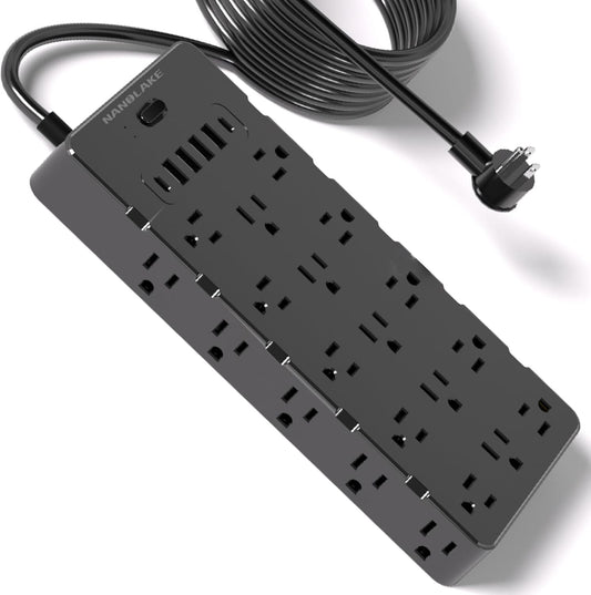 Heavy Duty Surge Protector Power Strip - 25 AC Outlets, 6 USB Ports, 4000J Protection, 6.5ft 14AWG Extension Cord, Flat Plug, Mountable,ETL Listed