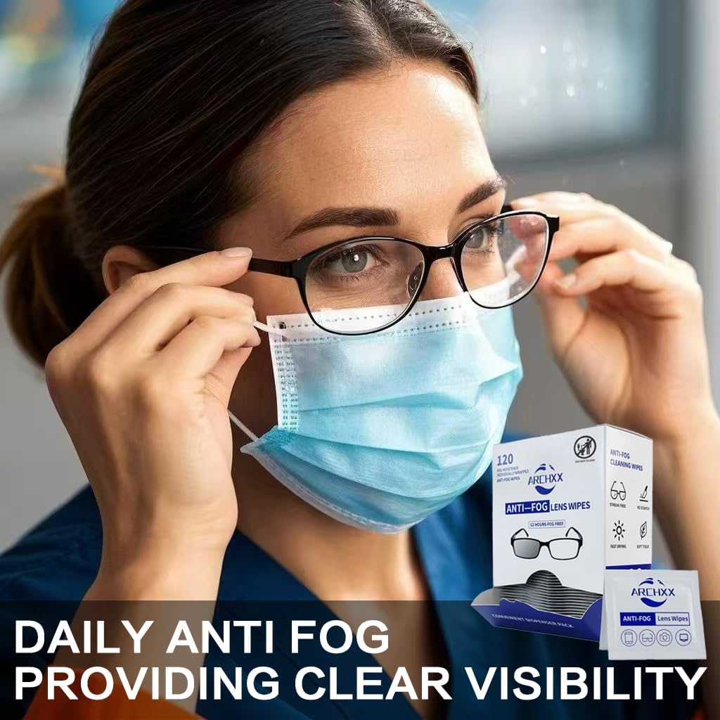 Anti Fog Wipes for Glasses, 120 Count,Pre-Moistened Cleaning Wipes, Lens Cleaner Wipe for Eyeglasses,Sunglasses,Goggles,Screen,Phone,Individually Wrapped Eye Glasses Cleaner