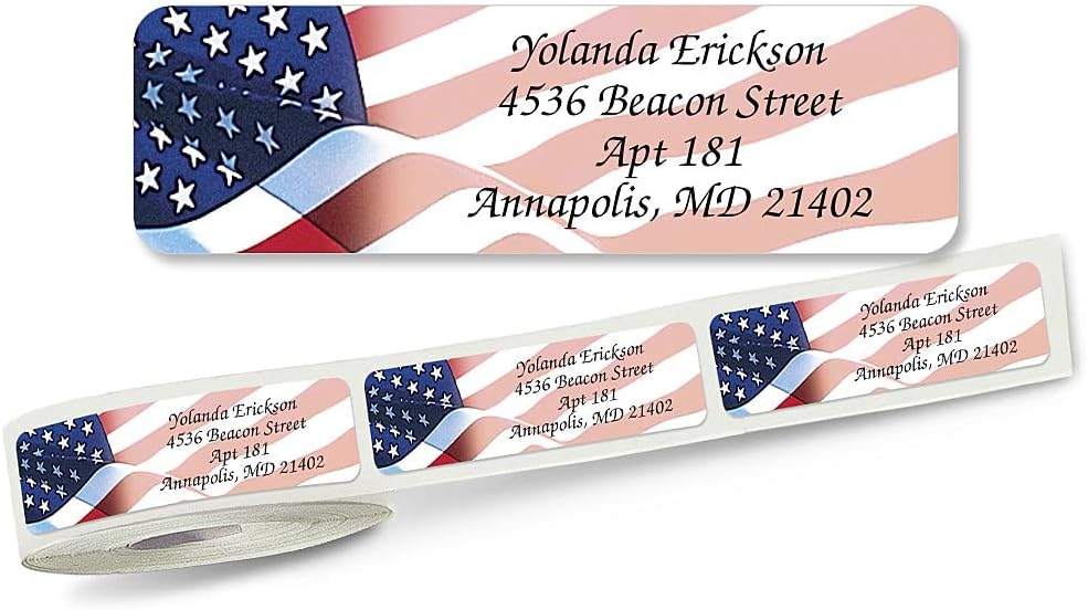 Colorful Images American Glory Patriotic Rolled Personalized Return Address Mailing Labels with Dispenser, Customize with Name & Shipping Address, 500 ¾” x 2½” Self Adhesive, Easy Peel Label Roll