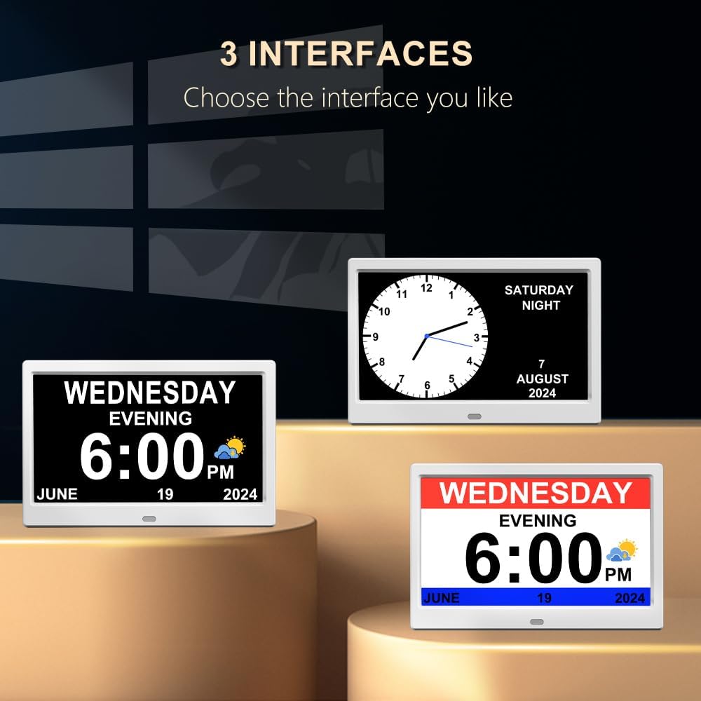 Extra Large Impaired Vision Digital Alarm Clock with Day and Time for Elderly Calendar Clock Auto Dimmable Clock (10.1 Inch White)