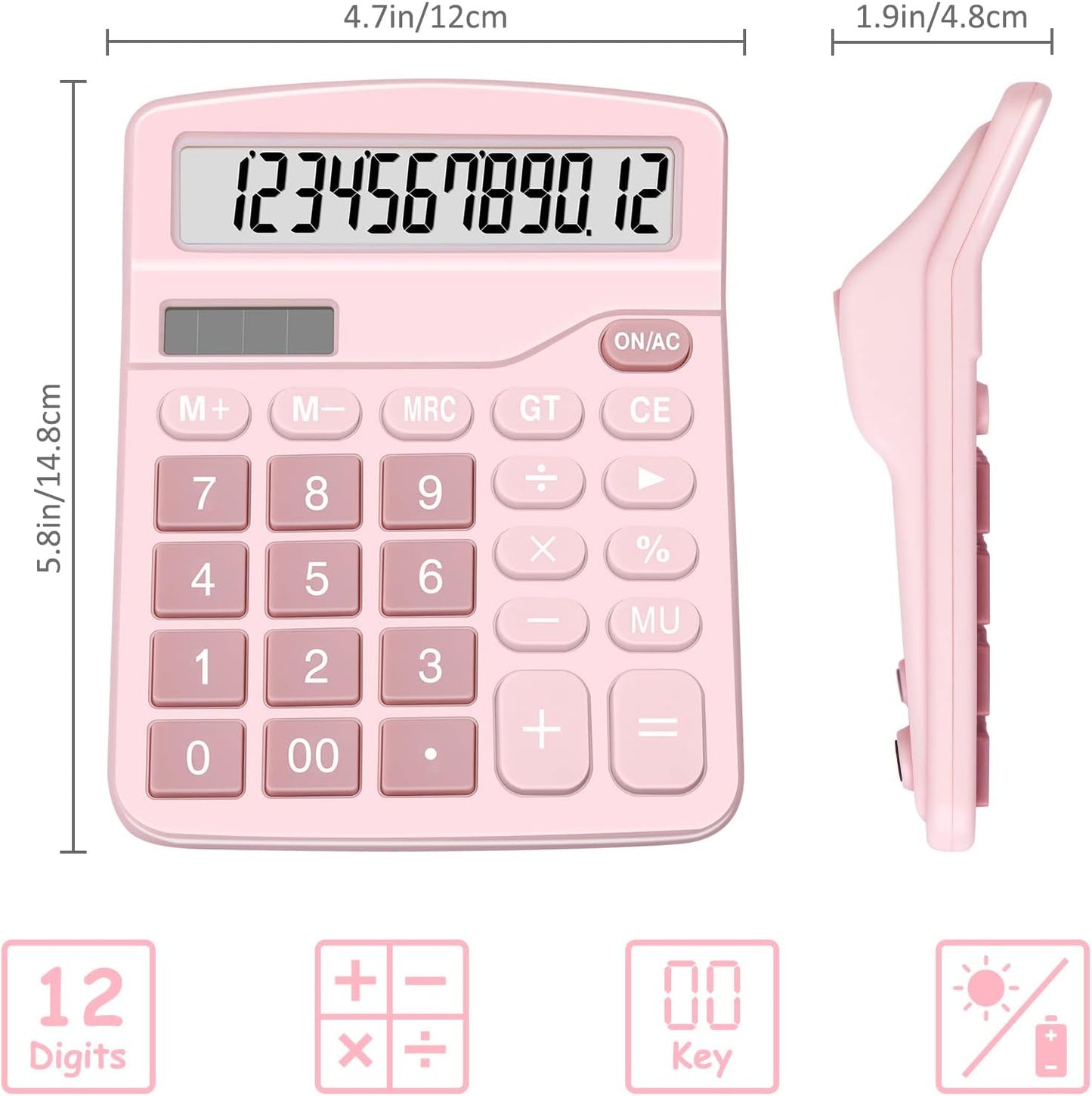 Calculators, Splaks 2 Pack Standard Functional Desktop Calculators Sola and AA Battery Dual Power Electronic Basic Calculator with 12-Digit Large Display for Office, Home, School (1 Blue & 1 Pink)