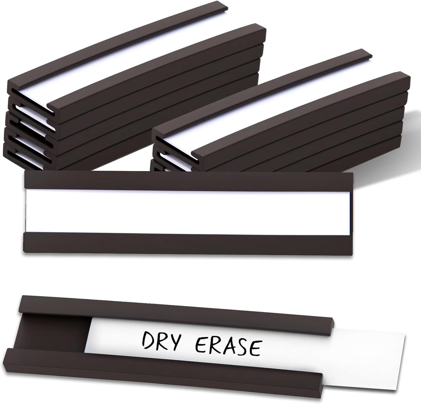 50 Pack Magnetic Label Holders, 'C' Channel Magnets Card Holders with Dry Erase Insert Label Card for Metal Racks and Shelves (0.5" x 2")