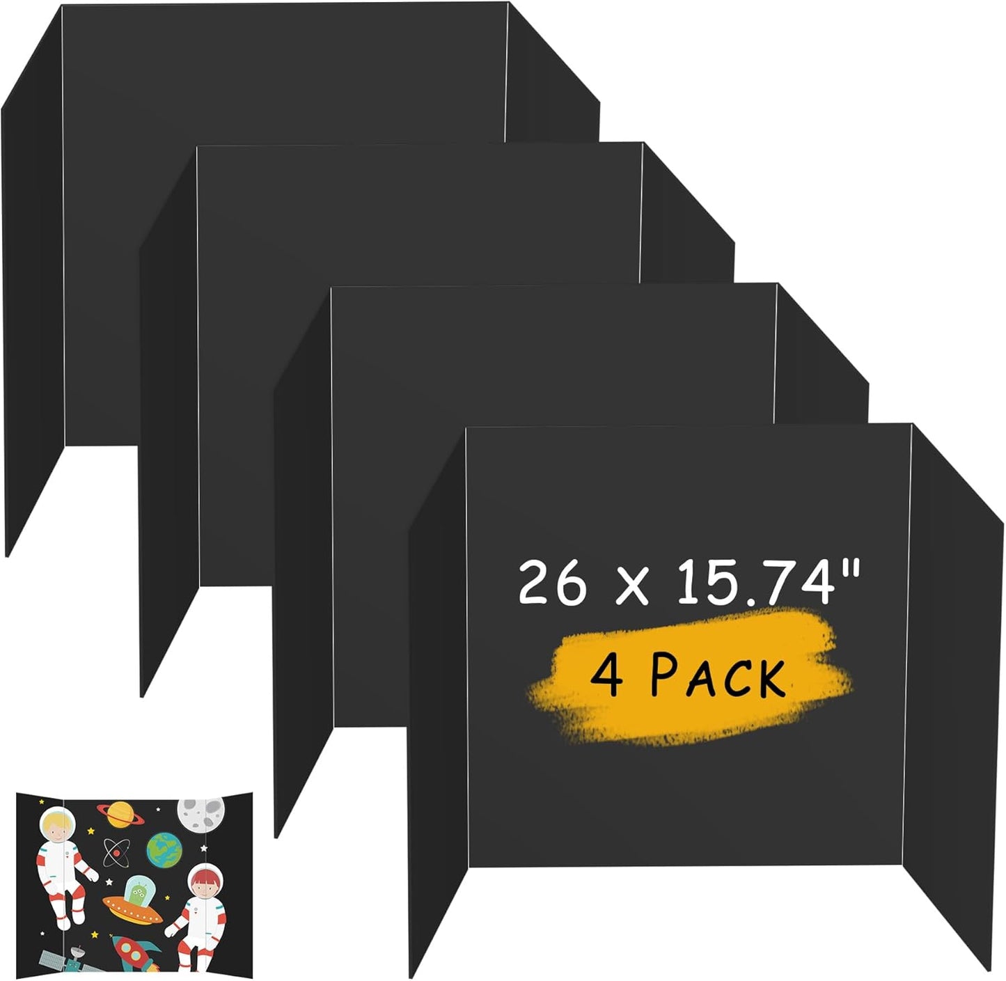 HAUTOCO 4 Pcs Medium Trifold Poster Board 26 x 15.74 inches Tri Fold Presentation Boards Black Corrugated Cardboard for Science Fair, School Project, Event Displays, Business