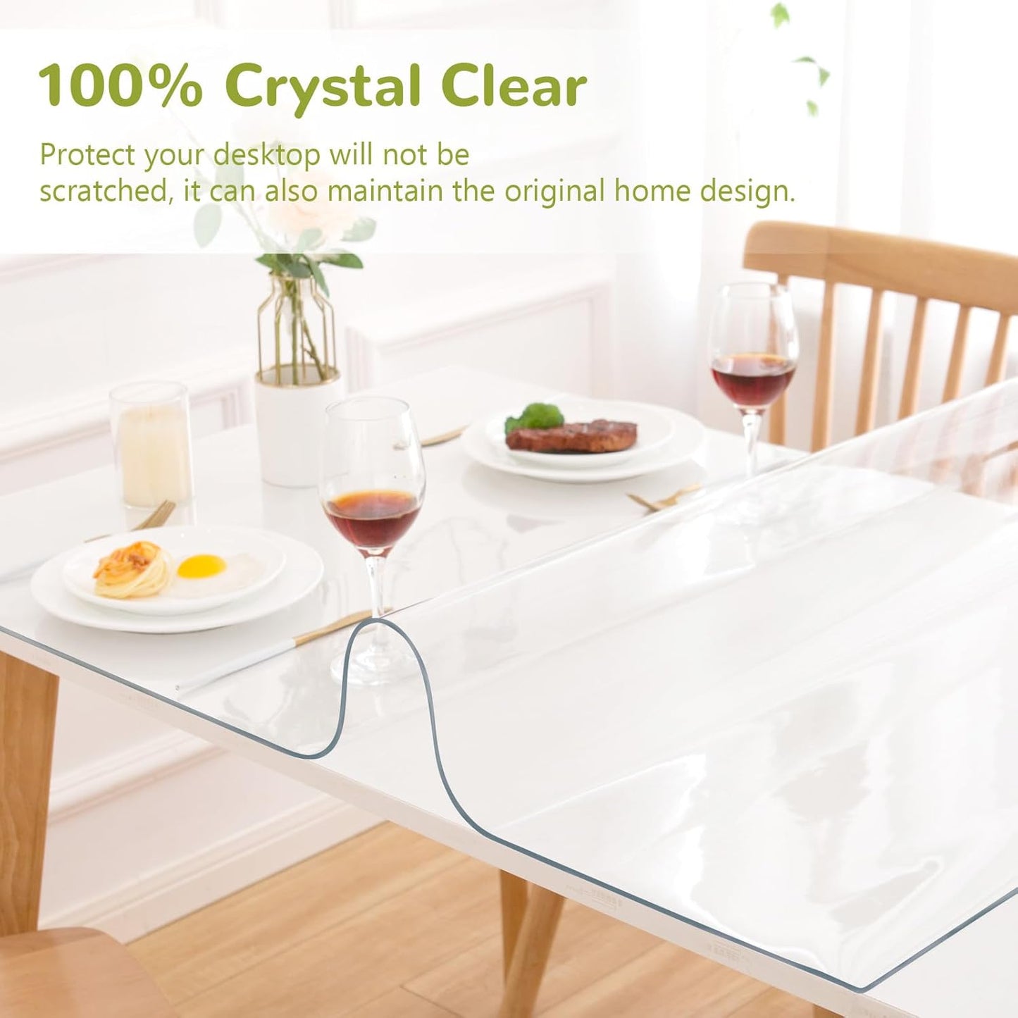 42 x 102 Inch Clear Table Cover Protector, Clear Table Protector for Dining Room Table, 1.5mm Plastic Table Cover, Waterproof Table Pad for Kitchen, Office