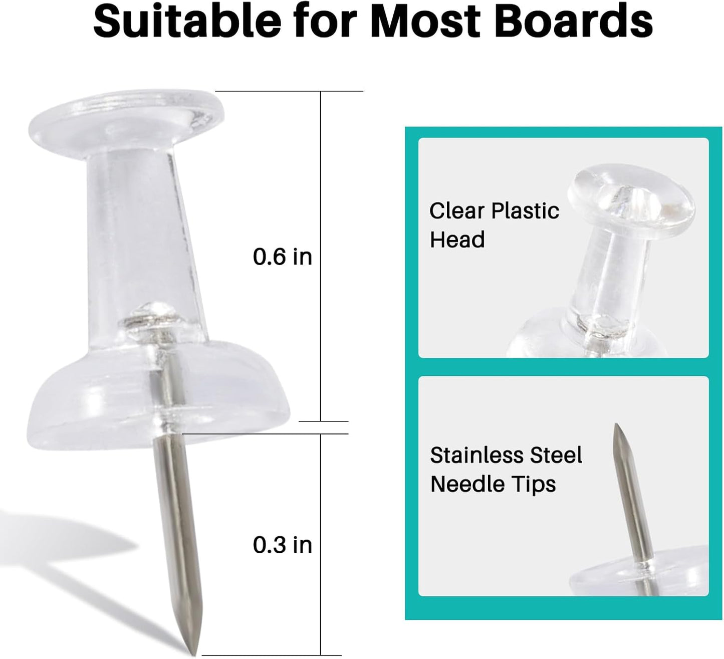 120Pcs Push Pins for Bulletin Board, Thumb Tacks for Cork Board, Clear Plastic Head, Steel Tip, Thumbtacks for Wall Poster Photo Maps Pictures Office Home Decor