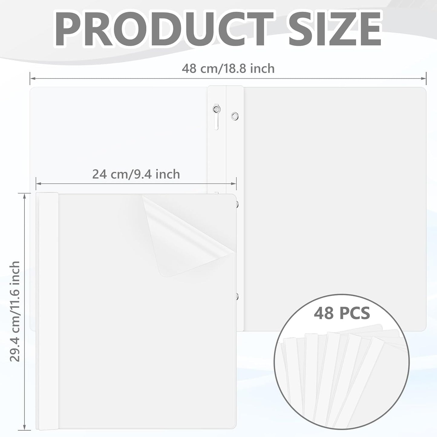 48 Pack Plastic Report Covers with 3 Prongs Presentation Folders Bulk, 100 Sheet Capacity, Clear Front Report Covers for Presentation Document Paper School Office Supplies (White)