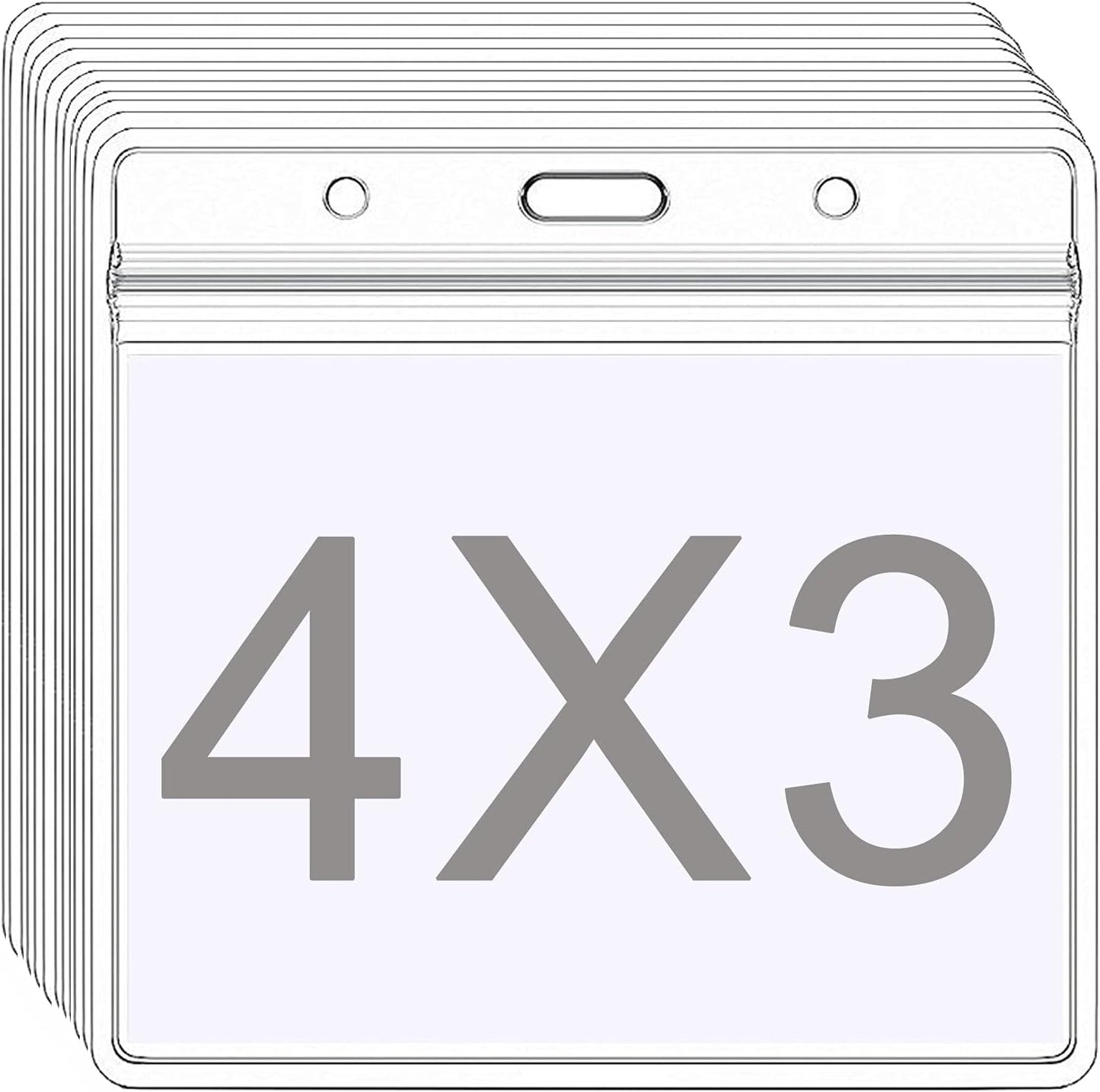 AMUU 12 Pack Horizontal Clear Badge Holder Card Holders 4 X 3 Large ID Card Holders Name Tag Fits 3x4 Inches
