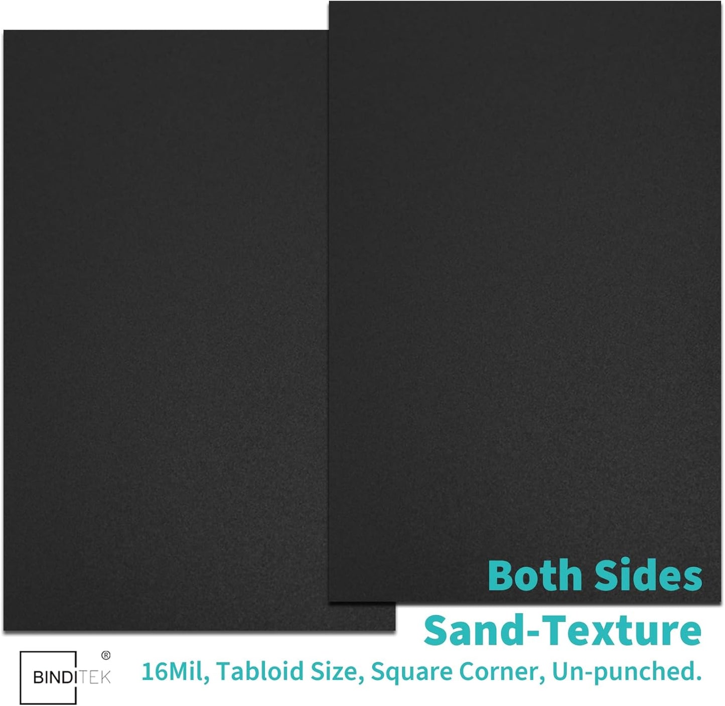 Binditek 50 Pack 16 Mil Sand-Textured Polycover, 11 x 17 Inches Front and Back Covers, Lightly Sanded Finish, Heavyduty Binding Presentation Covers for Business Reports, Tabloid, Black