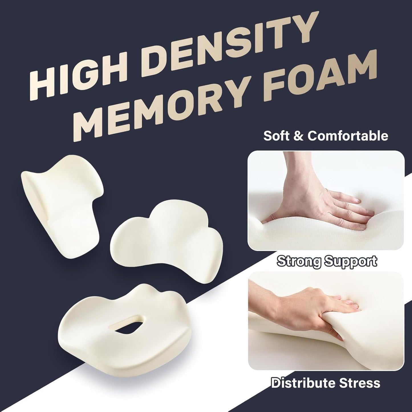 Coverado Seat Cushion and Lumbar Support Headrest Pillow for Car Office Chair, Ergonomic Memory Foam Chair Cushion Back Neck Support Pillow, Sciatica & Back & Tailbone Pain Relief Cushion-Bgray