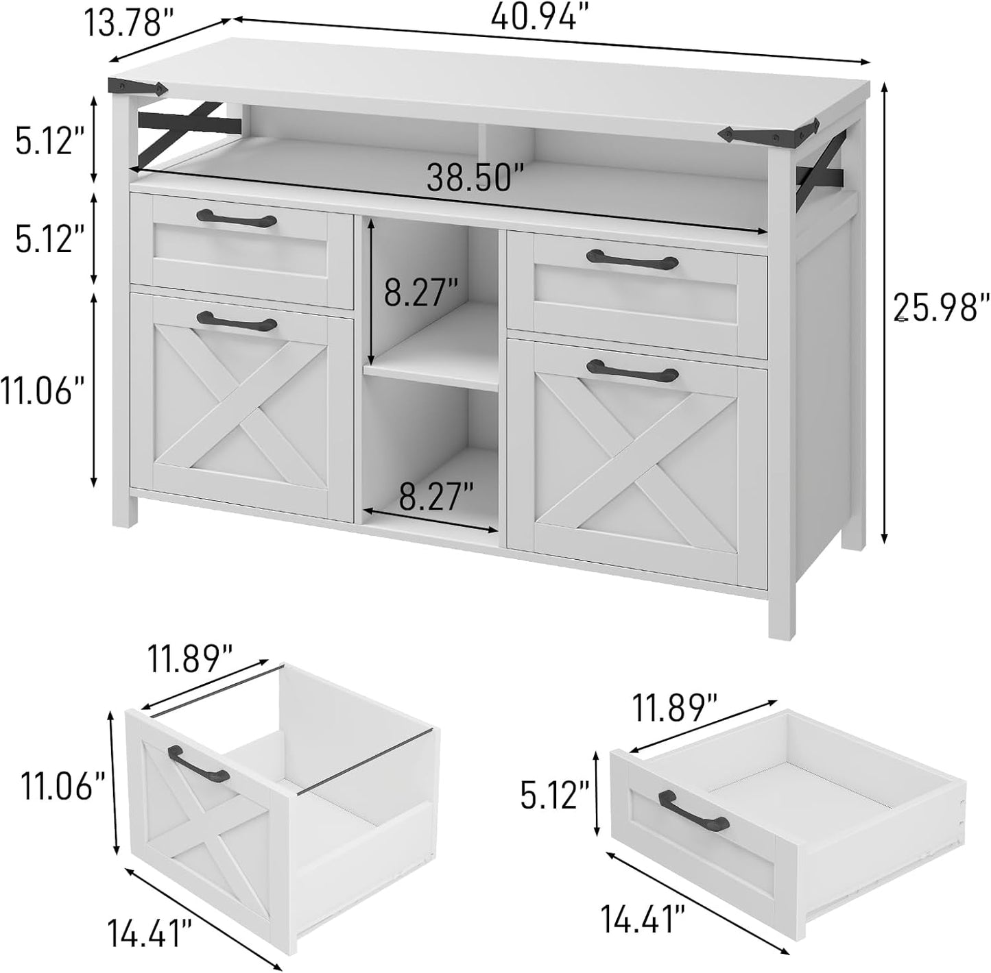 Farmhouse Filing Cabinet with Adjustable Shelf for Home Office, Lateral File Cabinets 4 Drawers with Open Storage Shelf, Filing Organization Storage Cabinets for Hanging Files Letter/A4.(White)