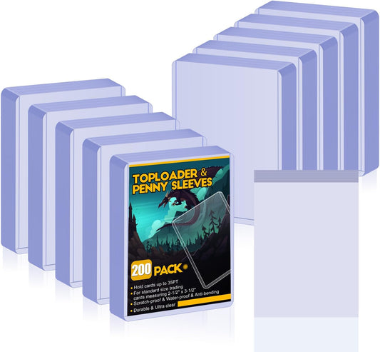 200 Topload Card Holder and 200 Clear Sleeves, Sooez 35 PT Topload Card Protectors, 3" x 4" Hard Plastic Card Sleeves Baseball Card Protector, Rigid Toploading Card Case for Collectible Trading Cards