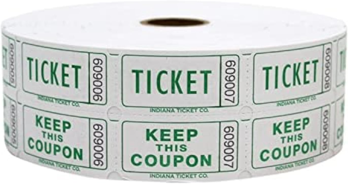 INDIANA TICKET CO. 1,000 Lime Raffle Tickets Double Roll, Premium Quality 50/50 Raffle Tickets, Tickets for Events, Carnivals, Door Prizes, Drinks and More