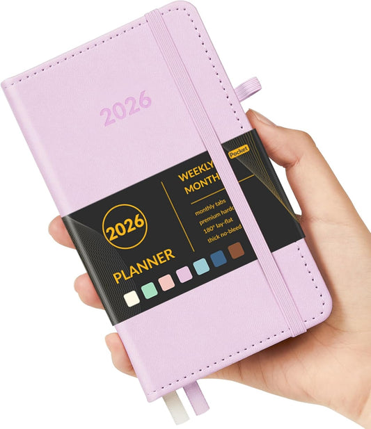 Forvencer Pocket Planner 2026, Weekly Monthly Planners with Month Tabs for Purse, 3.5" x 6", Oct 2025-Dec 2026 (15 Months), Small Daily Academic Calendar, Elastic Band, Hardcover Agenda for Women, Teacher