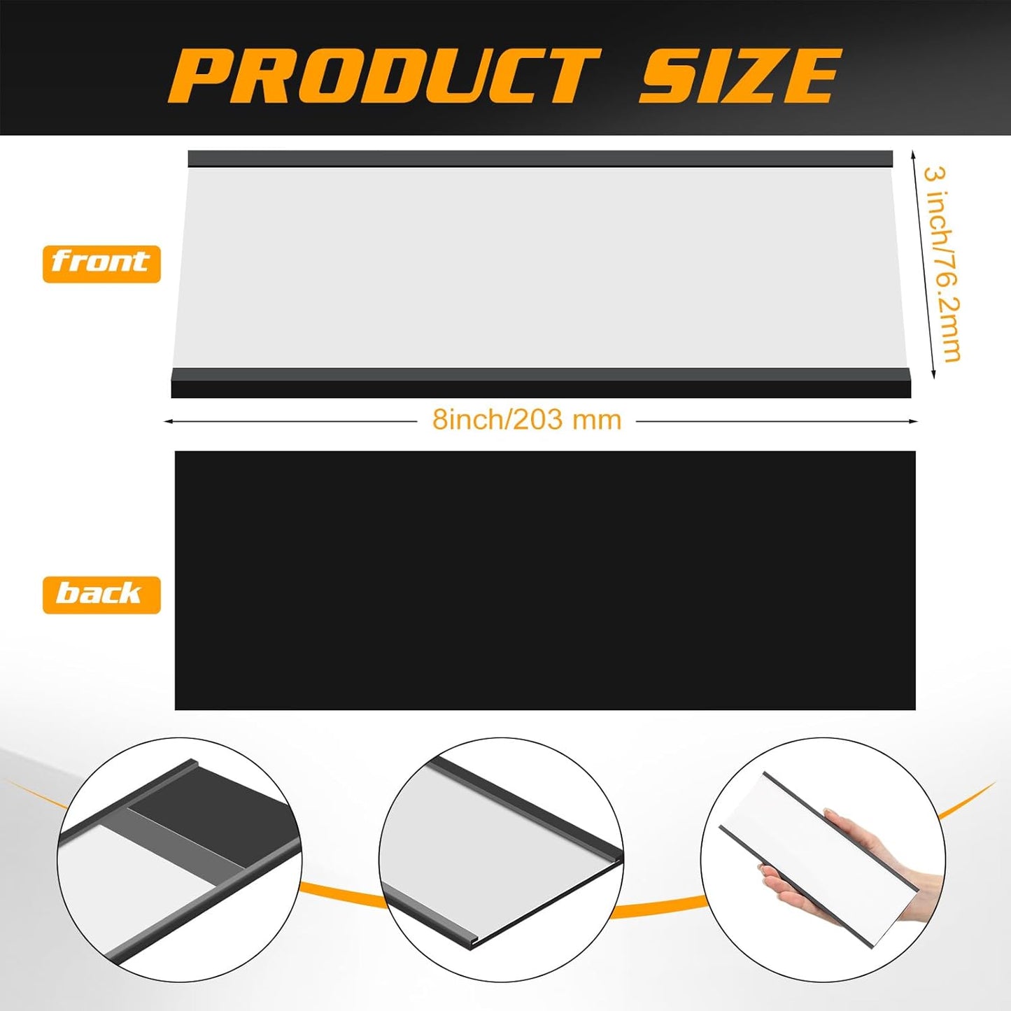 Gueevin 50 Pcs Magnetic C Channel Label Holders 3 x 8 Inch Label Holders Magnet Name Plate with Paper Inserts and Clear Plastic Protectors for File Cabinet Shelf Toolbox Drawer