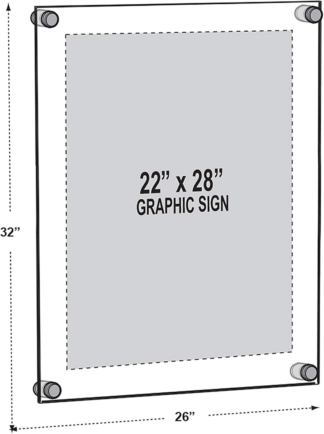 Azar Displays 105530 Floating Acrylic Wall Frame with Silver Stand Off Caps: 22" x 28" Graphic Size. Overall Frame Size: 26" x 32", Silver