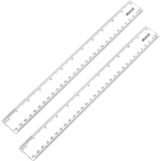 Eboot 2 Pack Clear Plastic Ruler 12 Inches Straight Ruler Plastic Measuring Tool for Student School Office