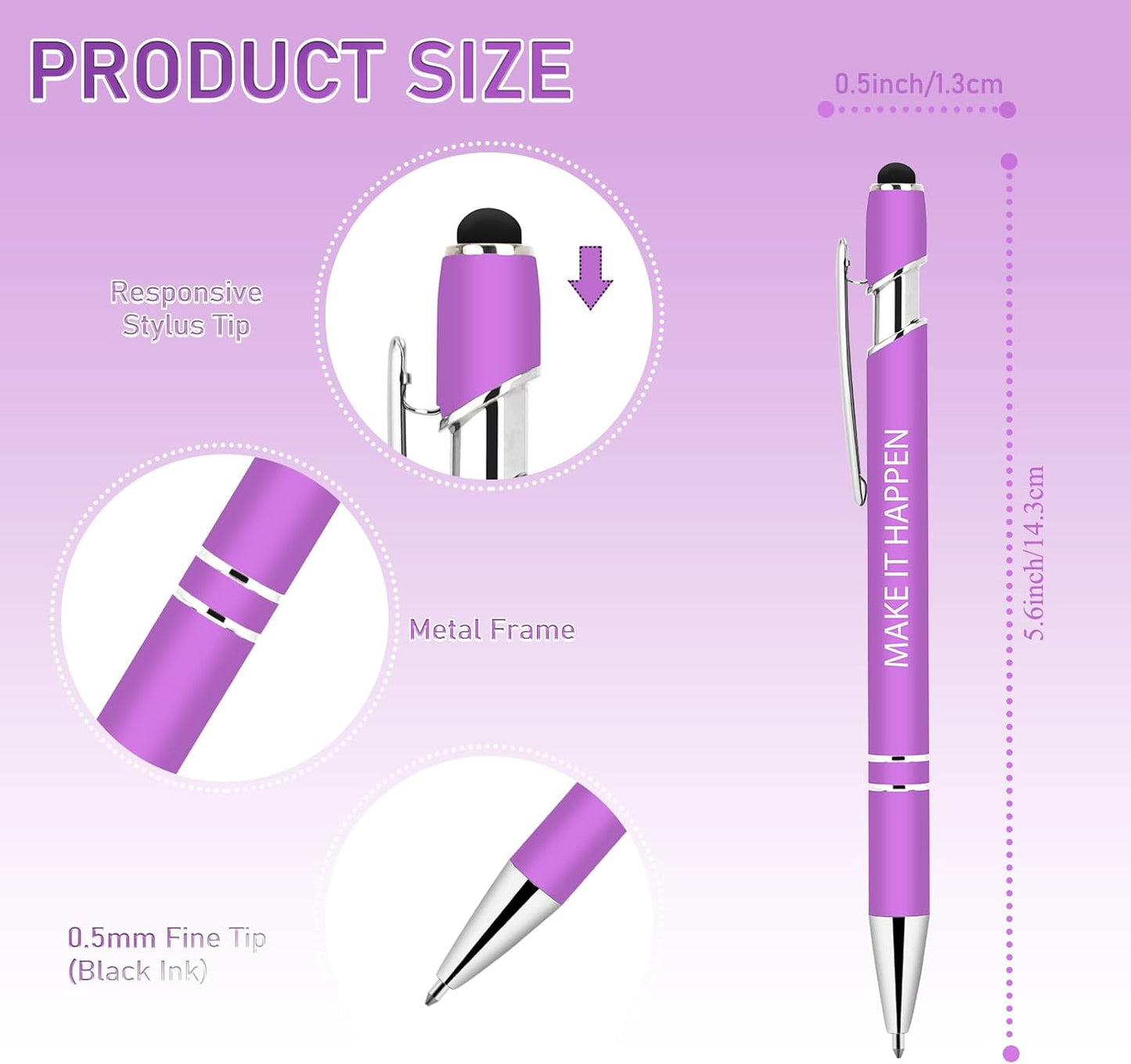 9 Pcs Inspirational Pens Bulk - Motivational Ink Ballpoint Pen with Quotes Stylus Tip Nurse Gifts for School Coworkers Office Supplies Black Ink