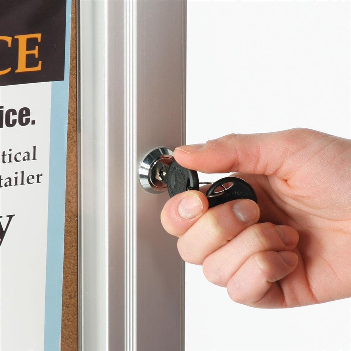 Enclosed Bulletin Board 76 x 28-1/16 x 18 Inch Brushed Silver Aluminum Frame and Pole Floor Standing Corkboard with 24 x 36 Inch Area