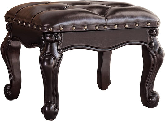 Foot Stool Ottoman Foot Rest Microfiber Leather Upholstered Footstool for Sofa, Living Room, Entryway, Solid Wood Stool (Dark Brown)