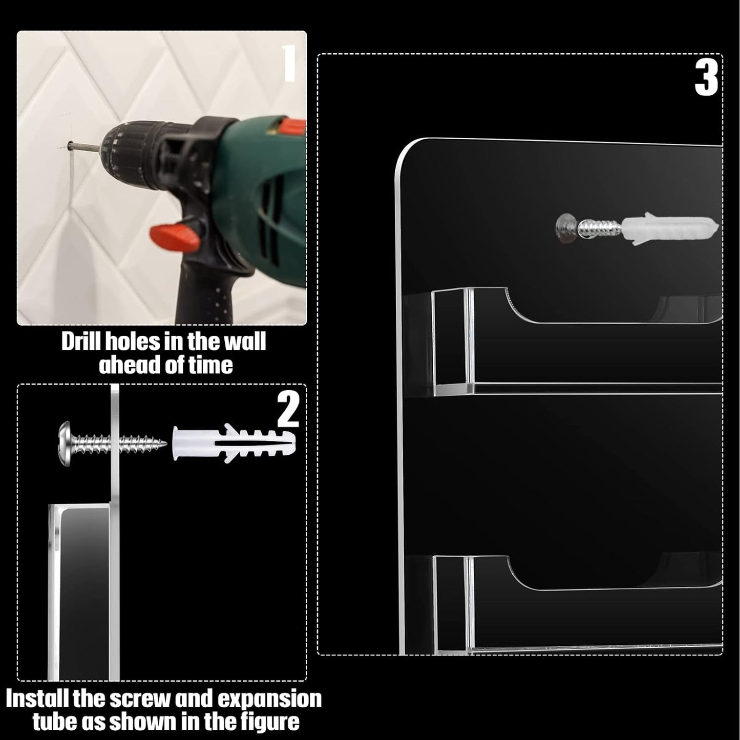 Hillban Acrylic Business Card Holder Wall Mount Clear Sticker Display Rack Multiple Card Holders Clear Acrylic Organizing Sticker Display Stand Pre Drilled(30 Pockets)