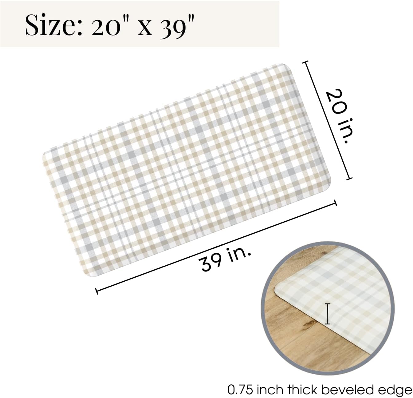 Anti Fatigue Mat by Laurel Lane Co. – Designer Anti Fatigue Mats for Kitchen Floor, Kitchen Mats for Floor, Desk Mat – Cushioned 0.75" Thick – Stain Resistant – Non-Skid Bottom – 20" x 39"