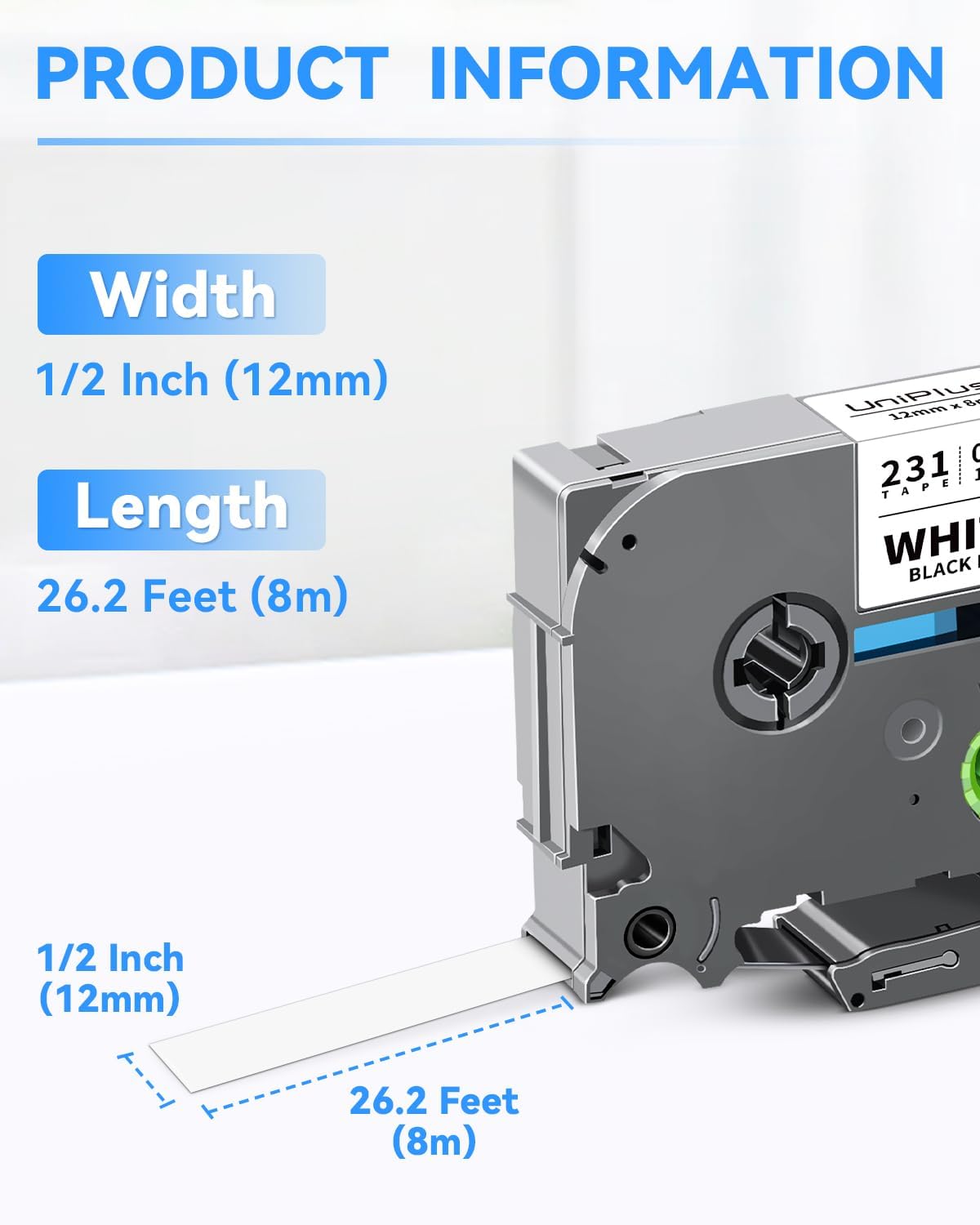6-Pack Compatible for Brother P Touch TZ Label Tape TZe-231 131 431 531 631 731 12mm 0.47 Laminated Multi Color for P Touch PT-H110 PTD210 PTD220 PTD600, Clear/White/Red/Blue/Yellow/Green