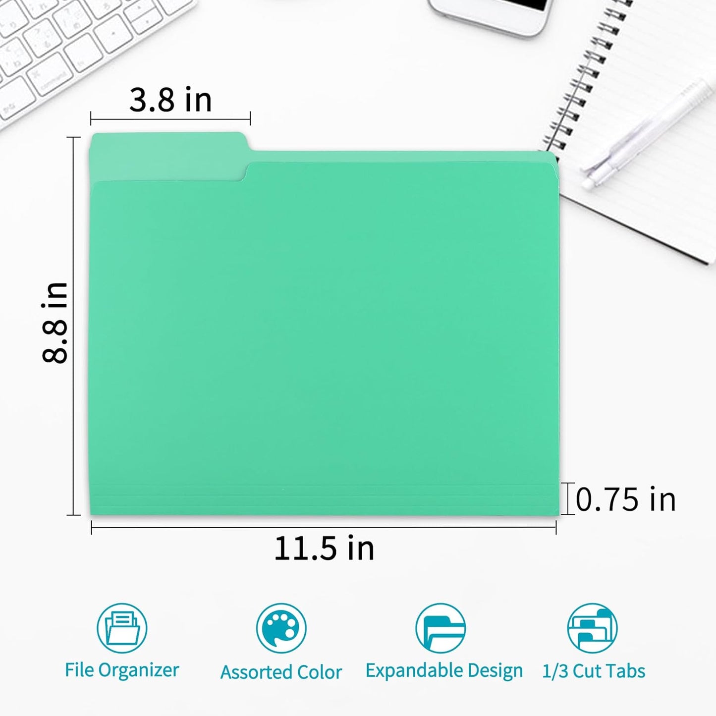 36 Packs Colored File Folders,Light Green File Folders,Two Tone Color File Folder 8.5 x 11 Inch,1/3 Cut Tabs Letter Size,Manila File Folders for Office,School and Home,Organization