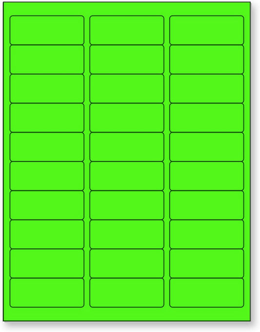 8-1/2 x 11 Neon Color High Light Fluorescent Labels for Laser & Inkjet Printer (Green Fluorescent, 1" x 2-5/8" - 30 Per Page | 3,000 Labels)