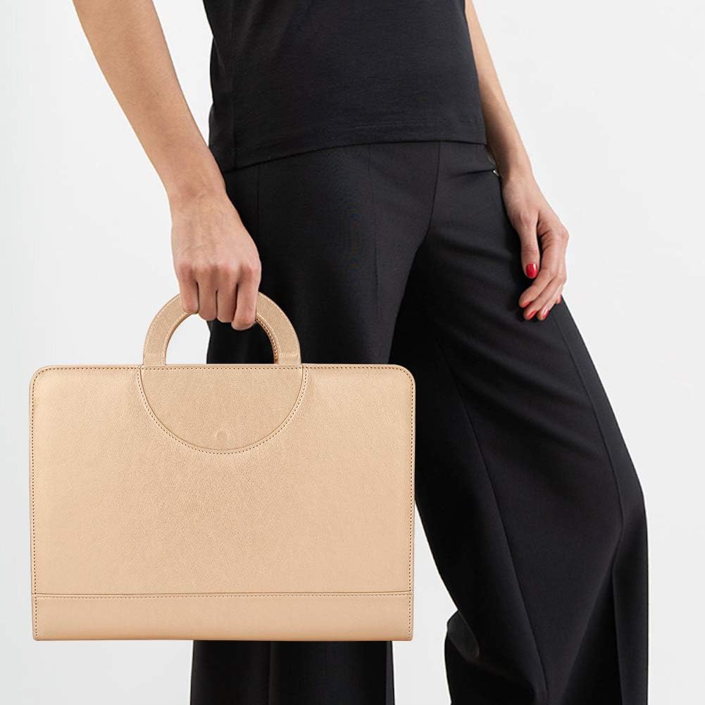 Darolin Zippered Leather Padfolio Portfolio with Hidden Handle and Clipboard, Business Conference Organizer Notepad Folder, Portfolio Bag, Padfolio for Women/Men (Gold)