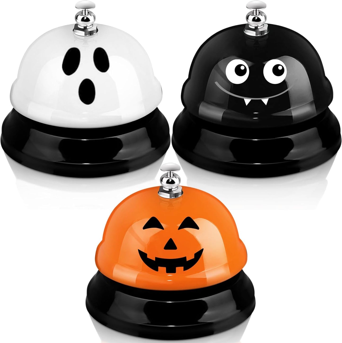 Hotop 3 Pcs Desk Bell for Service Funny Front Desk Smile Face Metal Ringer Call Bell for Kitchen Hotel Restaurant Classroom(Pumpkin, Ghost, Bat,Orange, Black, White)