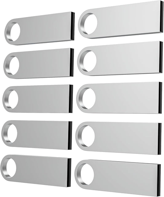 ABLAZE 128MB Flash Drive 10 Pack, Metal USB 2.0 Thumb Drives with Keychains USB Sticks Pendrives (Sliver)