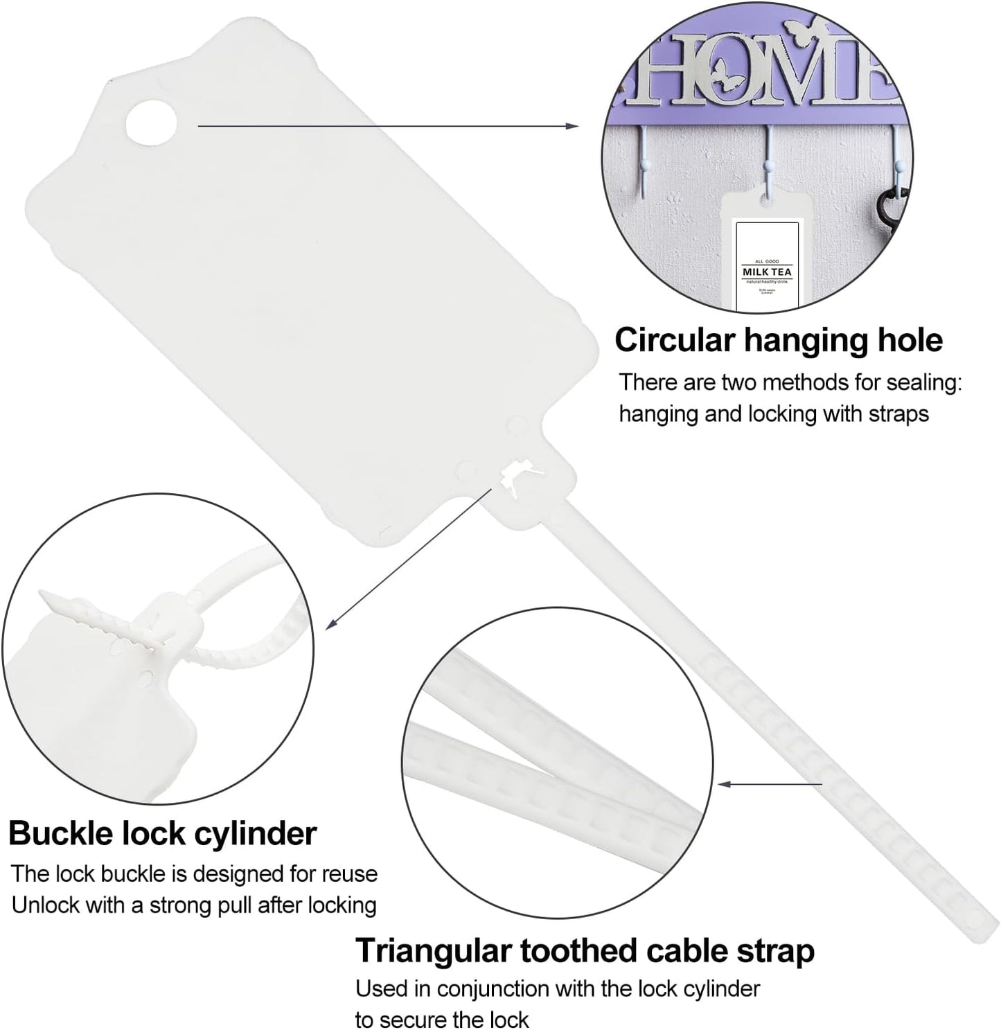 100pcs Blank Plastic Tags for Labeling Reusable Hanging Tags Ties Key Tag Storage Labels Waterproof Plastic Mark Label Writable Hang Sign with One Marker Pen (White)