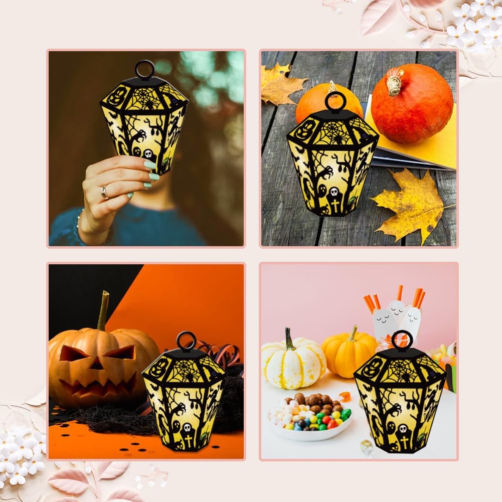 GLOBLELAND 3D Halloween Lantern Cutting Dies for Card Making Witch Spider Bat Black Cat Cut Die for DIY Scrapbooking Journal Embossing Paper Craft Decor