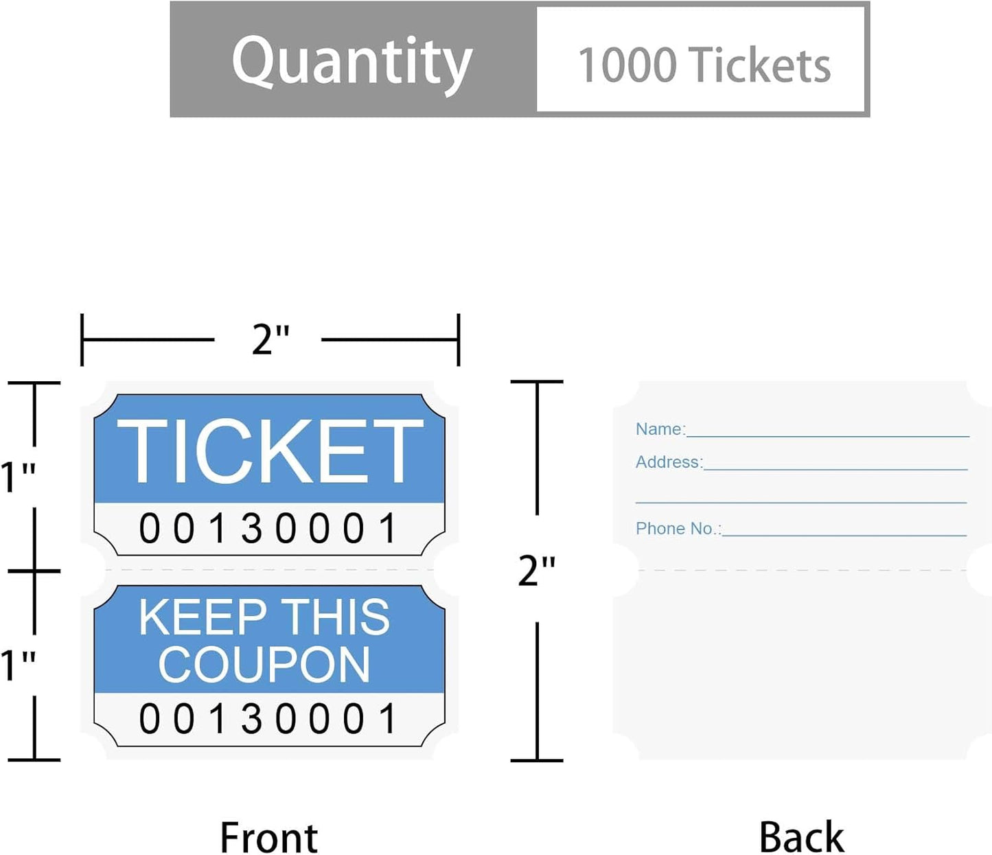 ESSENTIAL 1000 Blue Double RaffleTickets Roll, Raffle Tickets Printable for Leisure, Movie Watching, Entertainment