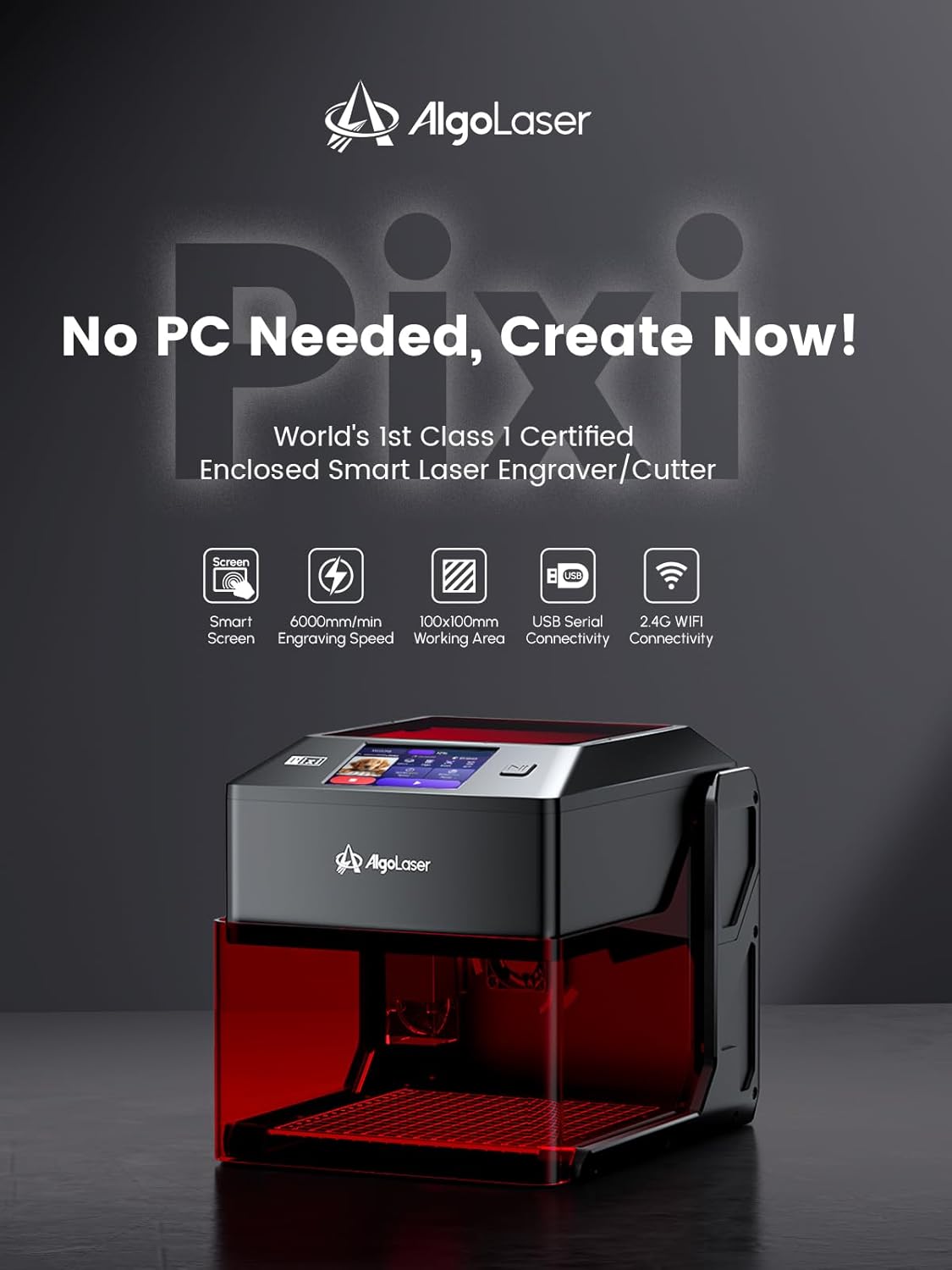 AlgoLaser 5W Smart Laser Engraver Machine: Portable Laser Engraver with 3.5" Touchscreen & 2.0 AlgoOS System - Hand Draw/Wireless Transmission/SD Card/Offline - Laser Engraving for Wood, Leather