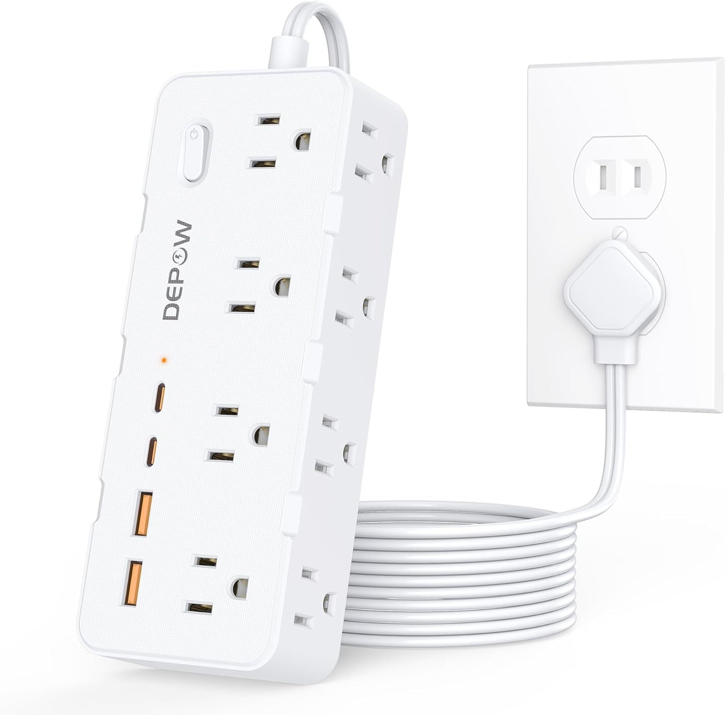 2 Prong Power Strip, 2 to 3 Prong Outlet Adapter with 8 AC & 4 USB Ports (2 USB C), 5FT Extension Cord, 1700J Two Prong Surge Protector, Wall Mountable, Ideal for Old House Non-Grounded Outlets