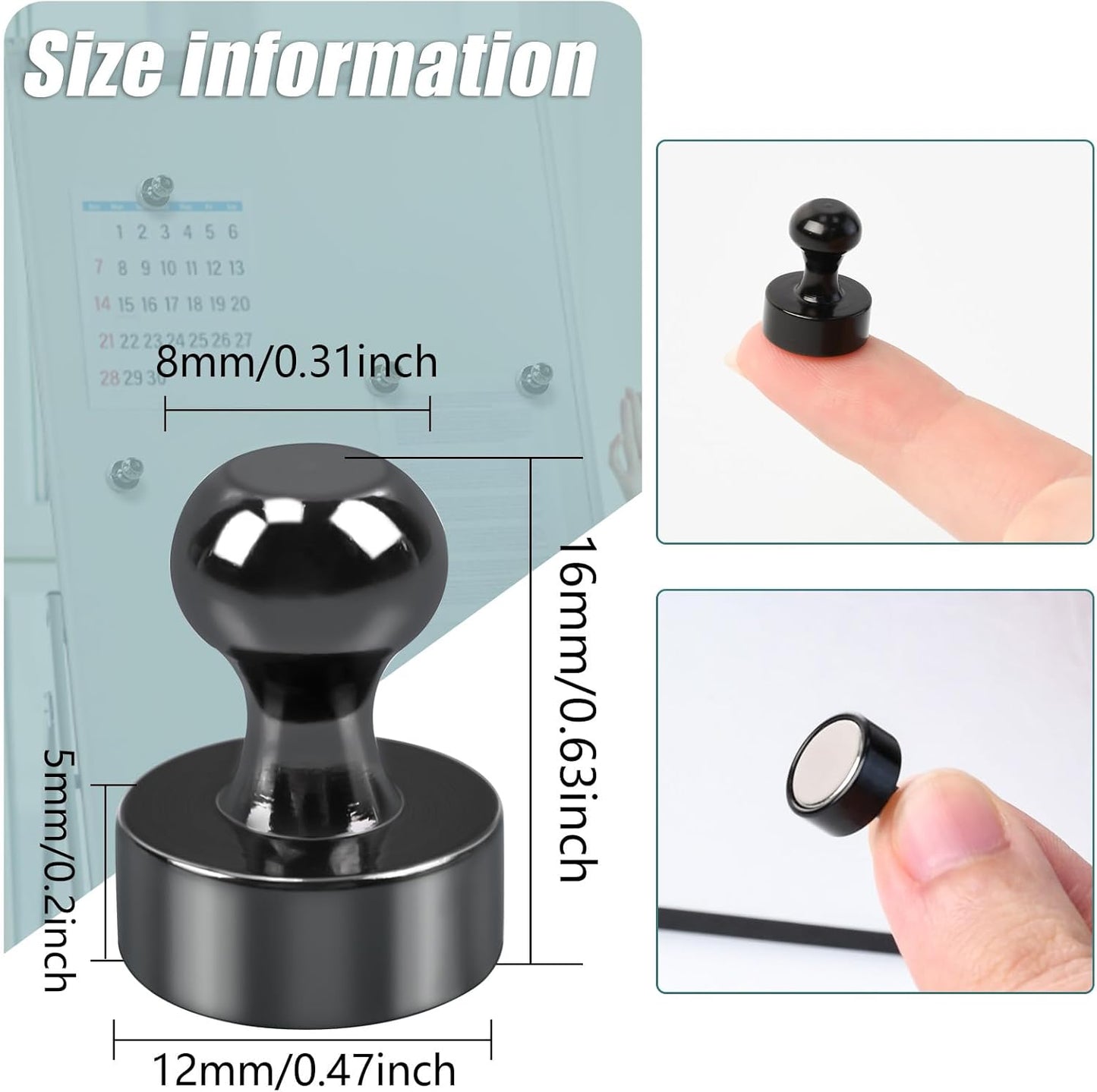 50 Pack Fridge Magnet, Black Strong Magnets for Whiteboard, Push Pin Magnets Refrigerator Magnets Small Strong Neodymium Magnet for Office, Classroom, Kitchen, Home