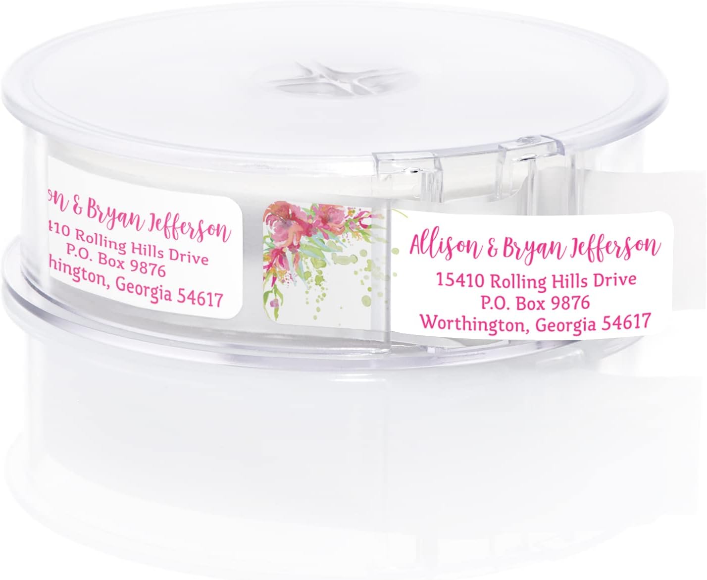 Bright Watercolor Floral Rolled Address Labels / 5 Vibrant Flower Bouquet Designs/Roll of 250 Personalized Address Labels/Designer Return Address Stickers in Elegant Plastic Dispenser