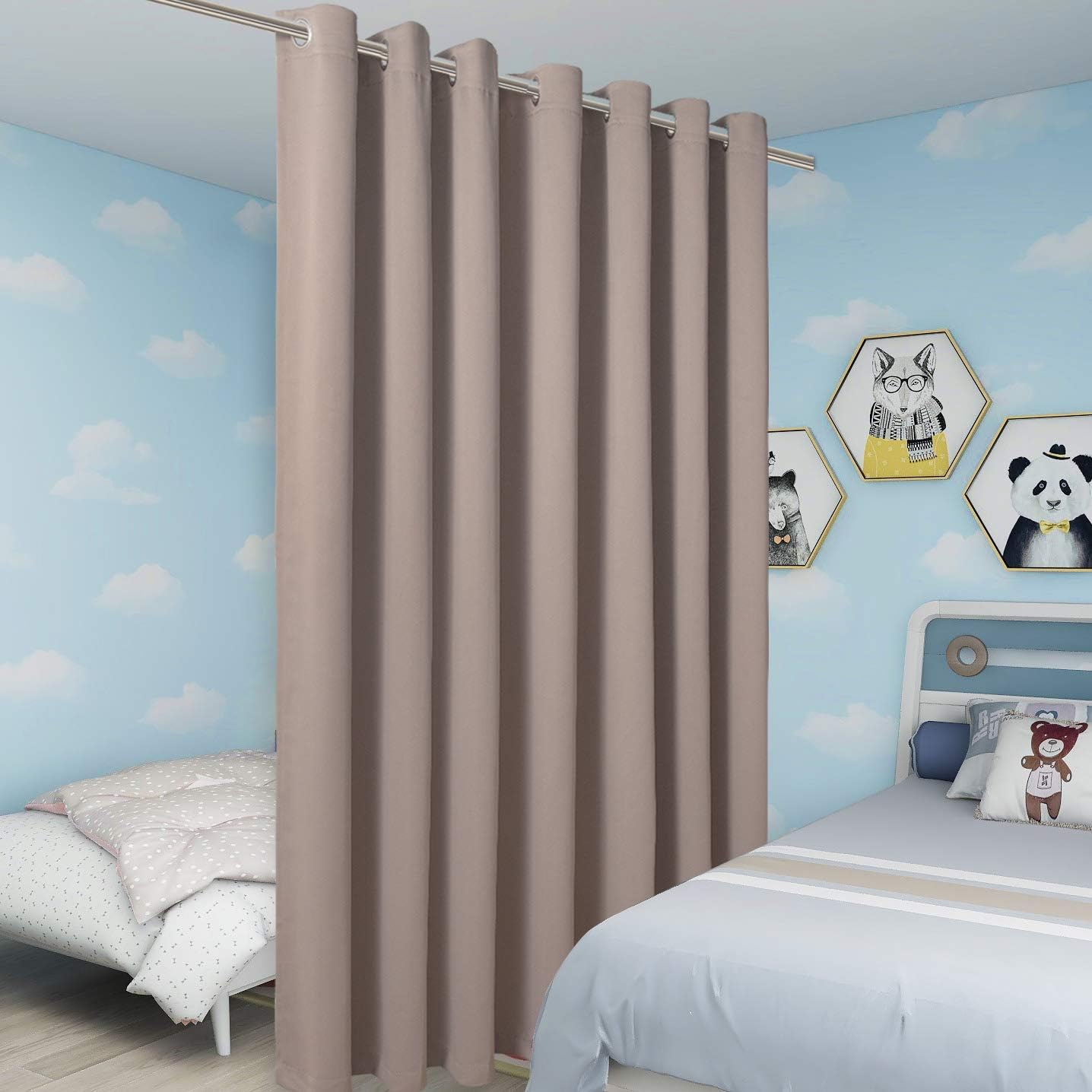 BONZER Room Divider Curtain Total Privacy Wall Noise Reducing Extra Wide Blackout Curtains for Patio Sliding Glass Door, 108L x 120W Inch (9L x 10W ft), 1 Panel, Khaki