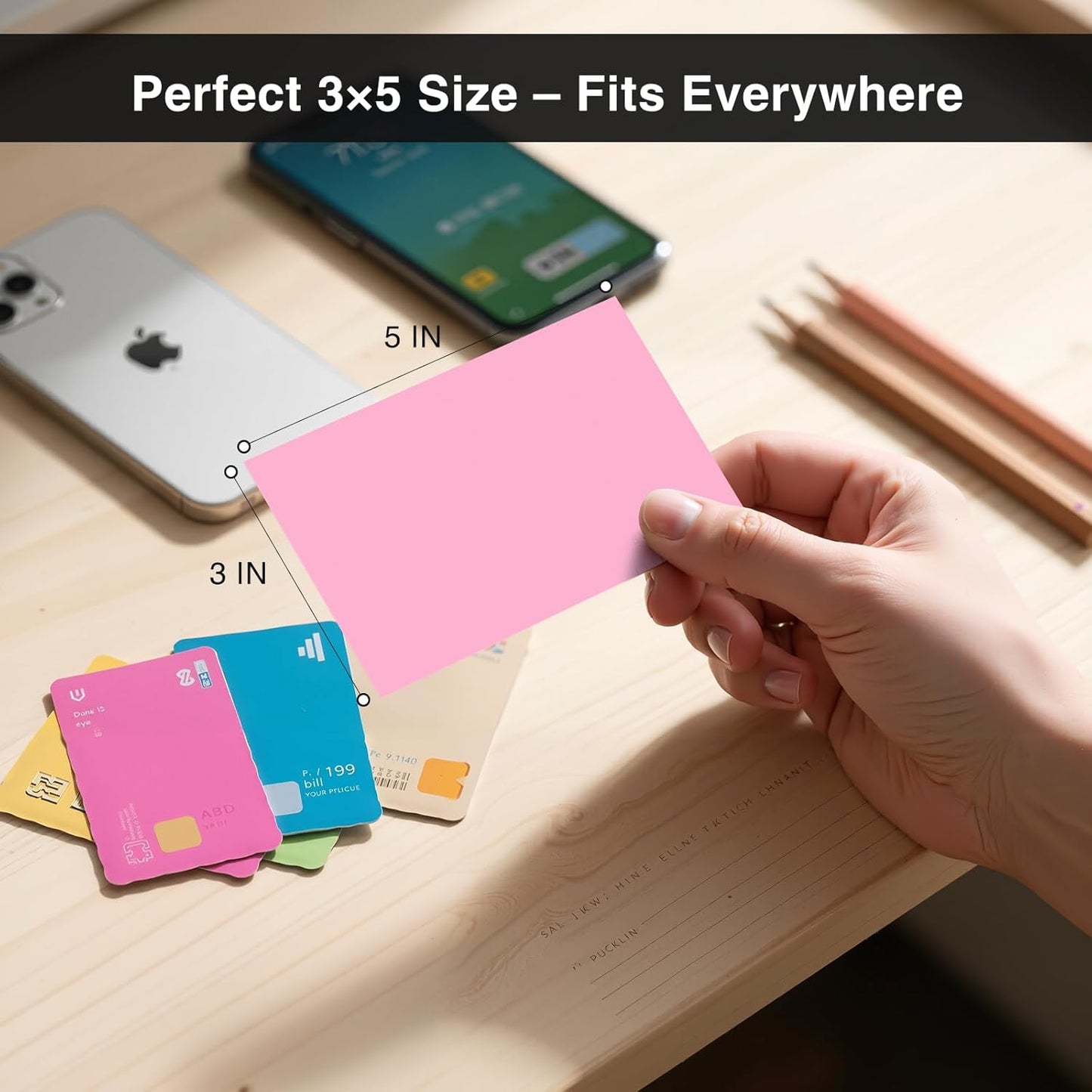 300 Count Blank Index Cards 3x5 Inch Pink Flash Cards Colored Cardstock, Unruled Note Cards Study Card Portable Learning Flashcards Ideal for Note Taking, Art Sketching, Office & School Supplies