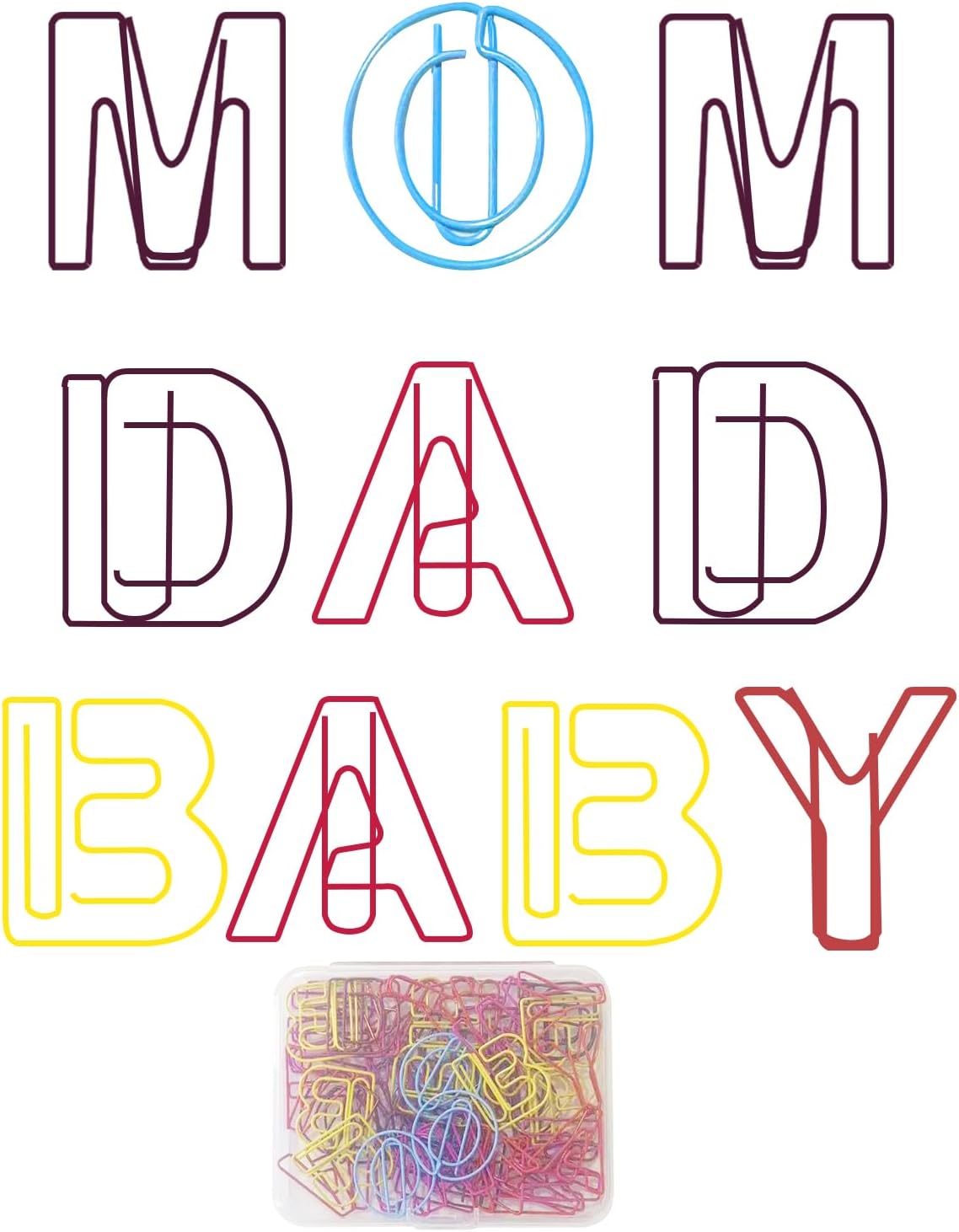 52 Pcs Stainless Steel Paper Clips - Alphabet Letter Clips for Office & School with Storage Box Assorted Color (Family Series)