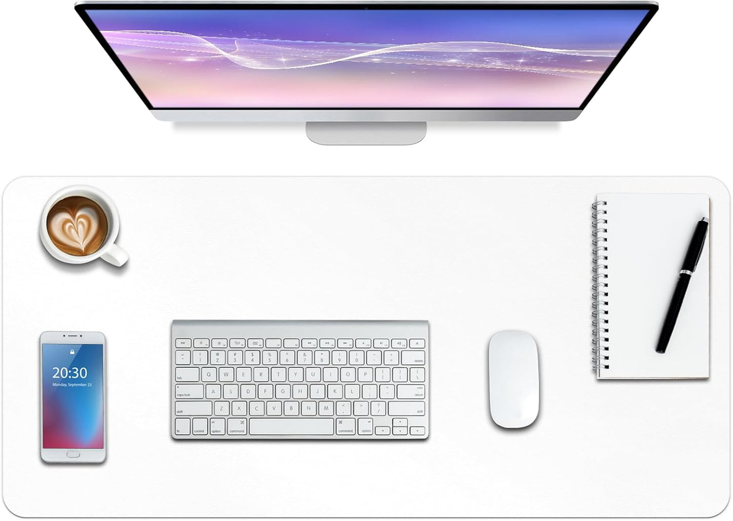 Boutilon Leather Desk Pad Protector,Non-Slip Mouse Pad,Laptop Desk Pad,Office Mouse Mat,Waterproof Leather Desk Blotter,Desk Writing Pad for Office and Home (XL-White,35.4"x 15.7")