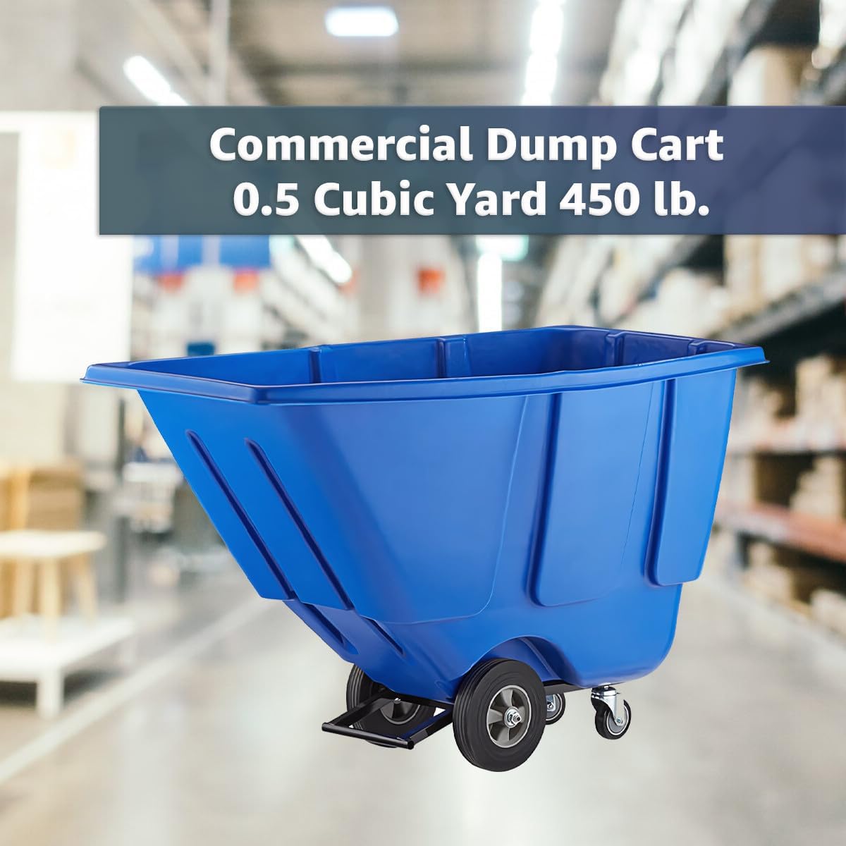 Commercial Rolling Waste Bin 0.5 Cubic Yard 450 lb., Blue Tilt Truck, Construction Trash Recycling Trolley, Industrial Dump Cart Transportation, Garbage Wagon