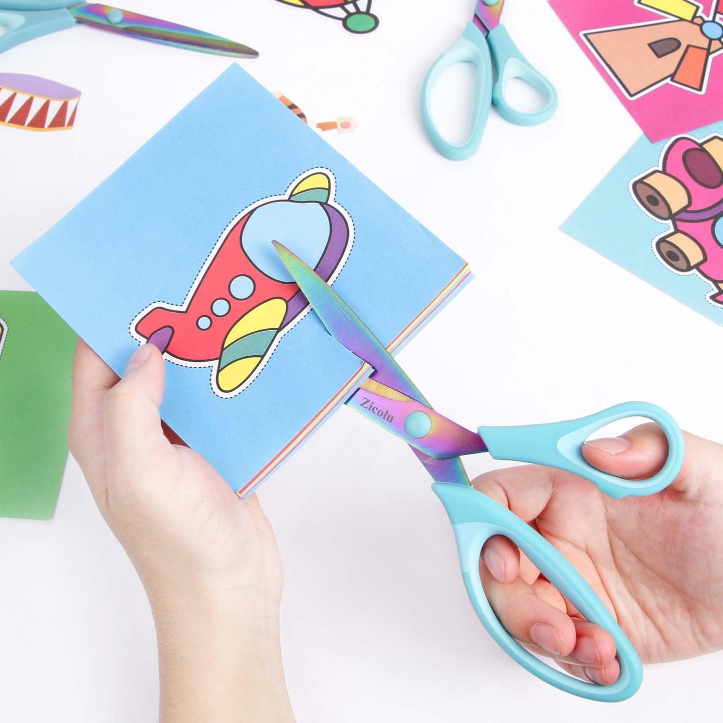 8.5" Scissors All Purpose, Multipurpose Office Scissors Set of 3 pack, sharp Titanium Coating Blade and Soft Comfort-Grip Sturdy Scissors for Fabric School Craft Sewing Home, Right/Left Handed, Blue